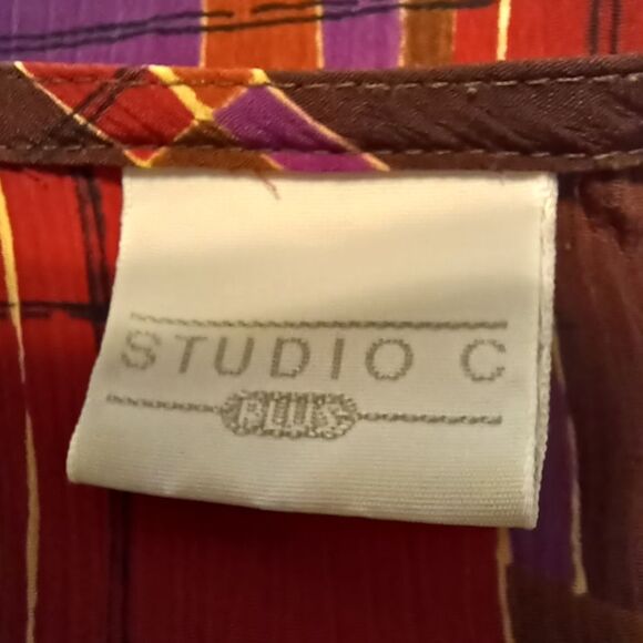 VINTAGE Geometric 80's Tunic Blouse Button Up Short Sleeve Red Plus Size 4X - Picture 6 of 11